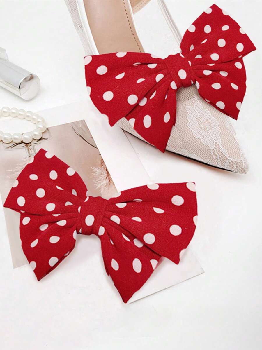 2 pezzi Fermagli a fiocco in tessuto a pois rossi, decorazioni rimovibili per scarpe adatte a stivali, vestiti, fai da te