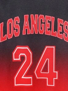 Boys 2pcs Set Casual Sports Breathable Quick-Dry Los Angeles Letter & Number Print Round Neck Tank Top & Matching Shorts Outfit, Spring/Summer - Red - View 4