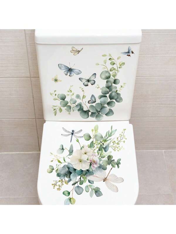 2pcs Floral Toilet Stickers To Add A Romantic Touch To Your Bathroom,Stickers,Wall Decal,Vinly Decal For Home Decorations,Spring Decoration Items Refesh Your Home,Rama Decoration Stickers Gifts Birthday Graduation