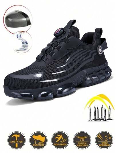 Zapatos de seguridad laborales con botón giratorio, cómodos y seguros, con protección anti-impactos, anti-perforaciones, livianos y transpirables para construcción, almacenamiento, trabajo anti-colisión y protección laboral, unisex