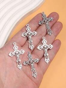 5 件镀银圣十字合金吊坠，DIY 饰品工艺金属配件 M261