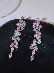 1 par de pendientes elegantes y lujosos con diseño de hoja dulce y cristales incrustados, adecuados para bailes, banquetes, fiestas y bodas