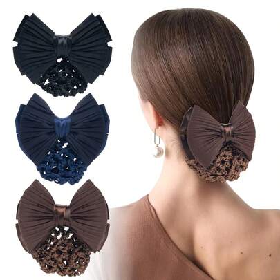3 Pieces/1 Piece, Double-Layer Mesh Cover, Knitted Hair Net, Bow Decoration Hair Clip, Women's Mesh Work Hair Net ,Hair Styling Tools ,Beauty ,Hair Accessories