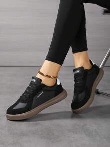 Women Casual Sports Shoes, Lace-Up Soft Sole Flat Low-Top Walking Shoes, Round Toe Versatile Skate Shoes, Student Shoes, White Sole