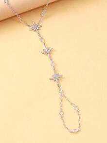 1pc Shiny Star Rhinestone Joint Finger Chain Bracelet, Suitable For Daily Wear, Party, Travel - Silver - View 5