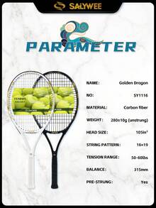 SALYWEE Composite Carbon Fiber Tennis Racket – Exquisite Chinese Golden Dragon Design, High Performance 50-60 Lbs Tension For Powerful Offensive Play, Unisex Adult Racquet, Racket Only (No Accessories) With Bag / Racket (Non-Slip Handle Grip Tape&Tennis Ball) With Bag, Ideal For Intermediate Player In Outdoor Sports Training And Competitions - Multicolor - View 9
