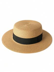 Straw Beach Sun Hats For Women Men Summer Fedoras Boater Hat Packable SPF UV Protection Hats For Women Travel…, Khaki-Dark Orange, Large - Straw Hat - View 15