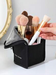 1pc Makeup Brush Case With Zipper,Transparent Pvc Waterproof Travel Makeup Brush Holder ,Portable Makeup Brush Bag, Professional Cosmetic Bag ,Artist Storage Bag, Essentials Stand-Up Foldable Makeup Cup For Home,Gift,Vacation ,Travel