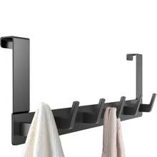 Türhaken Kleiderhaken Ohne bohren Handtuchhalter, für Schlafzimmer, Rostfreiem Aluminiumlegierung badezimmer zubehör für 2 cm dicke Türen, 40*14cm tür organizer, 1-St., Tragkraft max.10 kg, hängeaufbewahrung jackenhalter tür schwarz - Schwarz - Übersicht 8