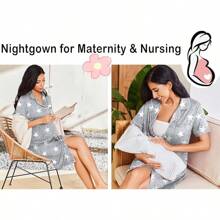 Nightgowns Women Button Down Sleepshirt Short Sleeve Nightshirt Boyfriend Nightdress S-