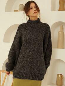 Knit Mix Áo len nữ dày dặn, cổ cao, tay dài, kiểu dáng thanh lịch, thiết kế họa tiết đồng xu cổ điển tinh tế, phù hợp cho mùa thu/đông, Giáng sinh, Lễ Tạ ơn, Năm mới và các ngày lễ khác, trang phục thường ngày thời trang, mùa tựu trường. - màu đen - Xem 9