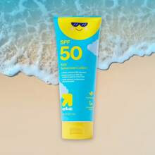 Kids' Sunscreen Lotion - SPF 50 - 8oz - Up&Up™-Keep Your Child Sunshine- And Beach-Ready With This Sunscreen Lotion From Up & Up™.This Scented And Sunscreen Lotion Makes Choice A Fun Day Under And Is Convenient Everyday Use.It Features A Broad-SPF 50 To Shield Your Kid's Skin From Harmful UVA And UVB Rays And Helps Prevent Sunburn.Plus, It's-Resistant Up To 80 Minutes Before Reapplying, To Ensure Even When Splashing Or Swimming.Up&Up™: We Believe Making Choices People, Places, And Pets In Your Life Should Be Easy And Affordable.And, Having Quality You Can Trust Should Be A Given.That's You Can Count On Our Promise – Caring Your Everyday In Every Way.Satisfaction Guaranteed – Love It Or Your Money Back.