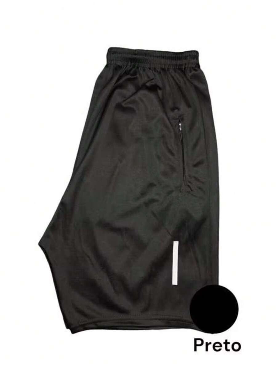 Men's Polyester Sports Bermuda Shorts With Zipper Pocket – Black - Negro - Ver 1