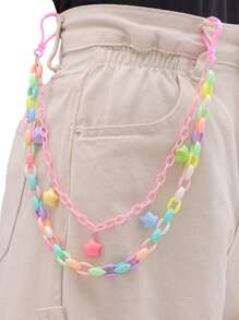 1 pezzo Nuova catena per vita colorata con ciondolo arcobaleno, catena per pantaloni in resina a forma di mostro - accessorio retrò in argilla soffice con ciondolo, accessorio perfetto da abbinare a jeans o zaini per studenti