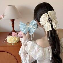 1 件法式蕾丝荷叶边蝴蝶结装饰发夹，甜美优雅发爪发夹适合夏季日常使用，爪夹 - 彩色 - 查看 1