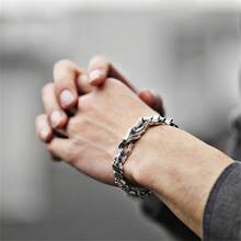 1pc 20cm Men's Viking Dragon Head Punk Style Bracelet, Fashion Vintage Accessory Suitable For Daily, Party, Gift