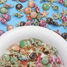 15/30 件什锦 3D 油滴海星、贝壳、贝壳锌合金吊坠，适用于 DIY 波西米亚风格手链、项链、钥匙扣、珠宝配饰 - 彩色 - 查看 9