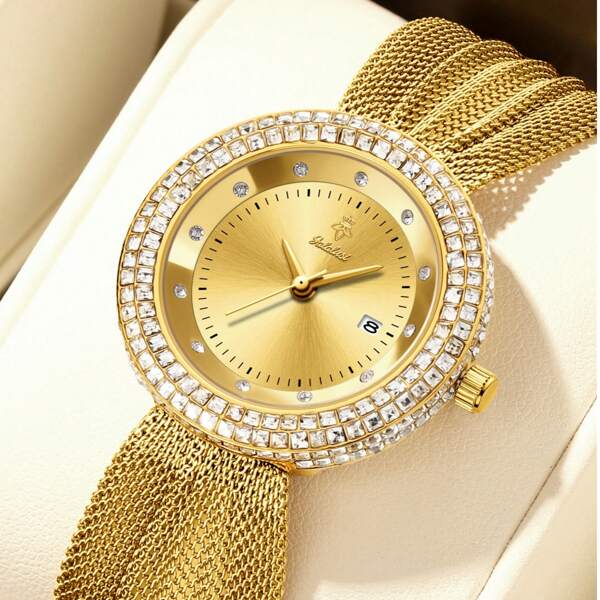 YaLaLuSi YaLaLuSi Brand (Large) 1pc 2025 Fashion New Exquisite Hundred Women's Watches Luxury Rhinestone Embellishment Calendar Function Hollow Out Breathable Mesh Strap Adjustable Wrist Strap Comes With Strap Adjuster Business Duty Daily Commuting School Party Party Wear Original Women's Gifts For Mother Best Friend Sister Birthday Gifts Holiday Gifts
