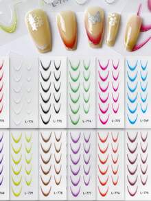 彩色渐变法式 12 片/套指甲贴纸 DIY 粘性滑块指甲油美甲贴纸贴花 - 彩色 - 查看 2