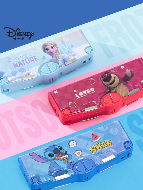 Disney 1pc Official Disney Stitch, Marvel, Elsa Multi-Function Pencil Case, Children's Stationery Supplies Double-Sided Multi-Layer Pencil Case, Large Capacity High-Quality Pencil Case