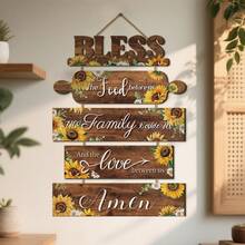 1 Set de Decoración de Pared de Madera: Bendice la Comida Antes de Nosotros - Decoración Artística de Pared de 6 Piezas de Madera Colgante con Cuerda para Comedor, Cosecha Festiva, Otoño, Año Nuevo y Decoración Navideña, Arte de Cocina Rústica de Granja