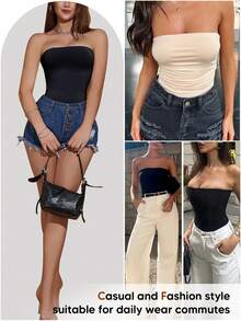 女性用セクシーチューブトップ Y2K 夏のベーシックタンクトップ外出用 - ブラック - チェックする 4