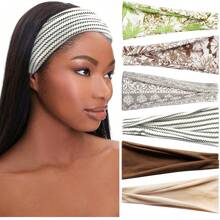 1 Stück Damen Boho Stirnband, geknoteter verdrehter Haarreif, elastischer rutschfester Kopfwickel für Yoga, geometrisches Muster & einfarbiger Polyester Boho Mode Haarband, ganzjährig
