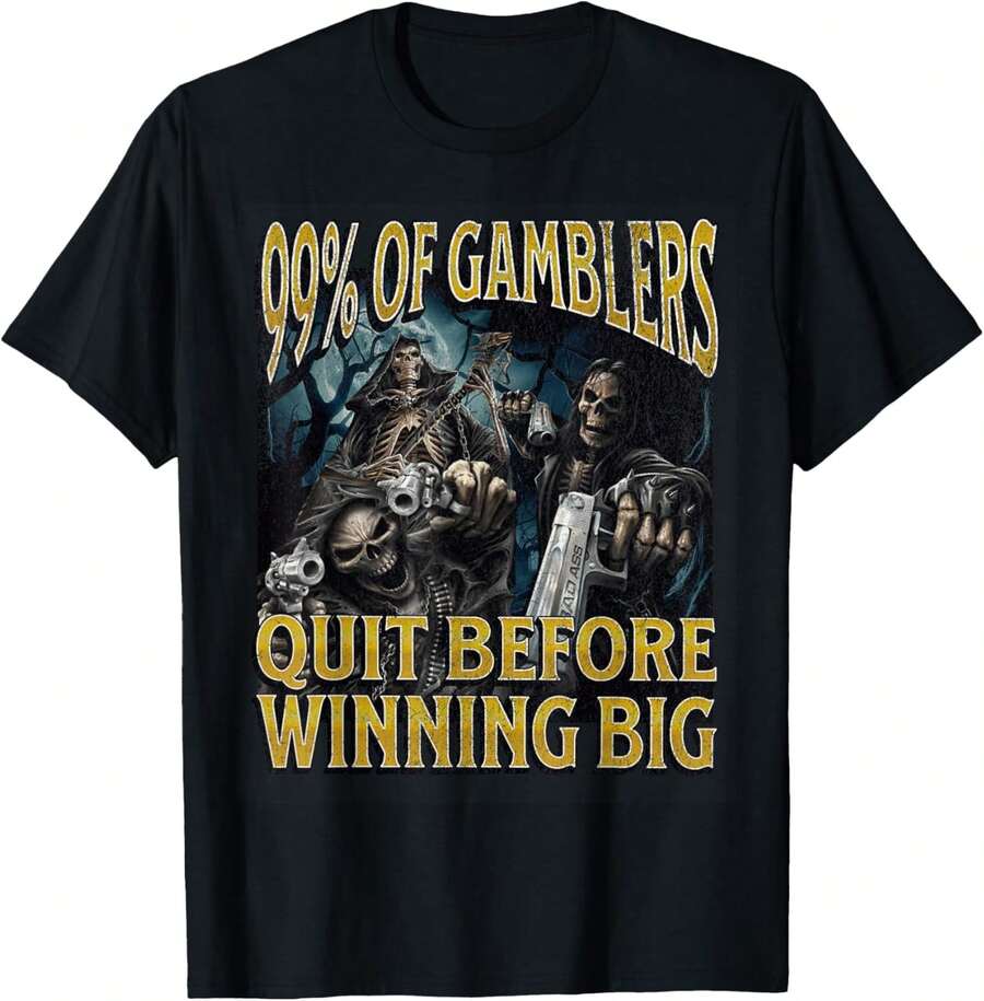 Los jugadores de azar dejan de jugar, camiseta divertida de esqueleto duro meme, camiseta pirata. - Negro - Ver 1