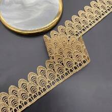 1码金色波浪纹刺绣蕾丝花边，适合DIY服装和家居装饰工艺品
