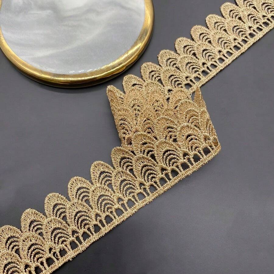 1码金色波浪纹刺绣蕾丝花边，适合DIY服装和家居装饰工艺品