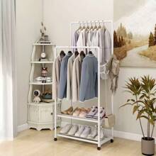 1pc New Movable Double Rod Clothes Coat Rack, Standing Multi-Layer Garment Hanger For Bedroom, Dorm, Rented House, Holds Clothes, Hats, Bags & Shoes