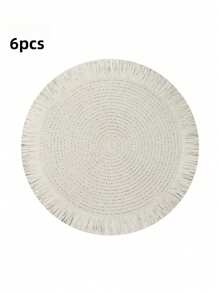 2 piezas/8 piezas Manteles individuales redondos de 15 pulgadas de fibra de papel tejida con borlas, resistentes al calor, decoración de vajilla de hotel y restaurante, decoración de mesa de comedor y sala de estar, antideslizante, adecuado para reuniones en el hogar y fiestas de boda