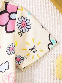 2pcs Baby Girls Floral Print Shirt + Shorts Set, Cute Toddler Outfit For Summer
