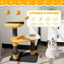 75cm Cat Tree Tower With Flower Platform And 2 Toy Balls, Indoor Cat Activity Centre With Scratching Posts And Jumping Platforms, Space-Saving Cat Furniture For Small Pets - Black+Yellow - View 5