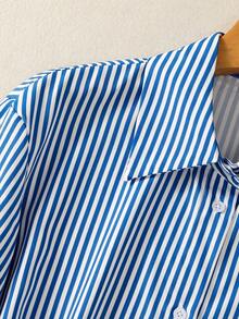 Women Casual Striped Print Shirt - Blue and White - View 6