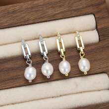 ORSA JEWELS 1 par de pendientes de plata de ley 925 con perlas de agua dulce en forma de gota y circonita brillante, diseño de clip de papel como joyas de mujer para regalo de cumpleaños, Día de San Valentín, boda, compromiso y uso diario