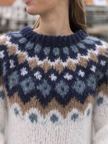 女士常规版型针织套头毛衣，饰有优雅的费尔岛图案和罗纹细节，适合春季日常穿着和通勤，白色 - 白色 - 查看 10