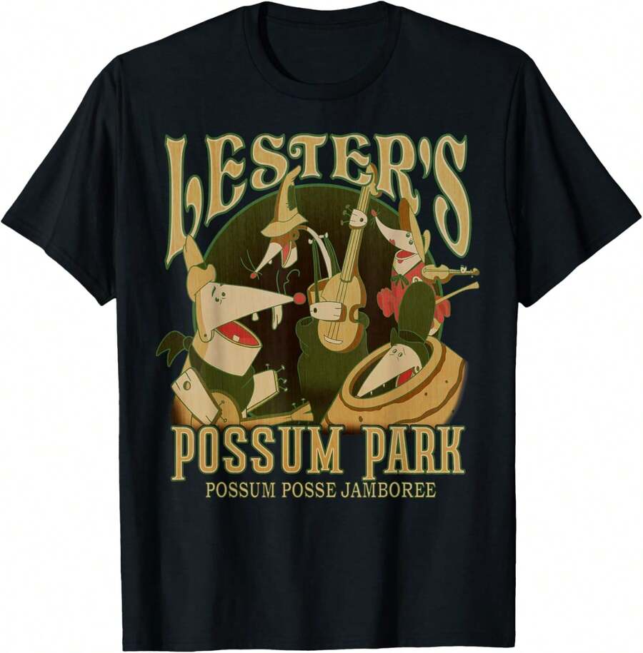 Camiseta con póster vintage de , un película de Goofy, Lester's Possum Park - Negro - Ver 1