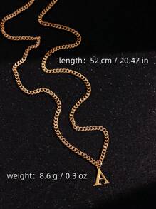 1 pieza Collar de hombre con diseño personalizado de letra A en estilo minimalista y hip-hop dorado, adecuado para vestir diario, trabajo y atuendo de trayecto