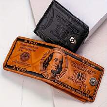 Men's Fashion Classic Wallet Vintage 100 US Dollar Pattern Wallet Multi Card Slot Zipper Coin Compartmen PU Leather Classic Short Wallet For Men Money Wallet Mini Wallet Purse Wallet Men Wallet Leather Small Wallet