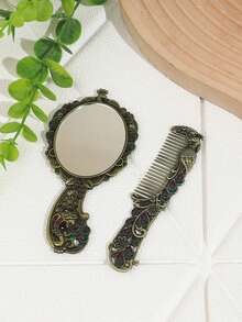 1 Set Zinc Alloy Retro Brush And Mirror Set, Minimalist & Practical Multifunctional - Multicolor - View 5