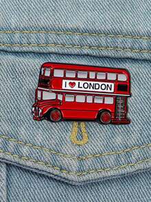 1PC Bus Pattern Enamel Pin Cartoon Brooch Pines Lapel Pins Badge On Backpack Clothing Accessories Fashion Jewelry Friends Gifts - Red - View 2