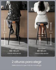 VASAGLE EKHO - Juego de 2 taburetes de Bar con Altura de mostrador, taburetes de encimera de Cocina, taburetes Modernos de Mediados de Siglo, taburetes de mostrador sin Respaldo de 63 - Negro (Negro tinta) - Ver 11