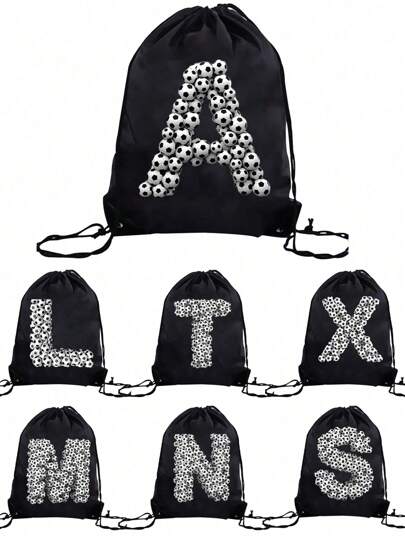 1pc A-Z Football Pattern Letter, Kids Outdoor Sports Package, Outdoor Football Backpack, Basketball Backpack, Boys/Girls Outdoor Sports Hiking Bag, Large Capacity Lightweight Drawstring Bag
