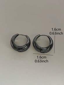 1 Pair Elegant Minimalist Geometric Circle Hoop Earrings, Chic & Suitable For Daily Wear For Women - Gun Black - View 4