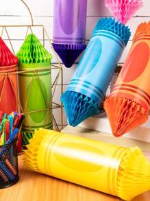 Decoraciones colgantes para volver a la clase, decoraciones colgantes en forma de panal con crayones, centros de mesa con papel de seda en forma de manzana en panal para decorar el techo para la fiesta del primer día de clases