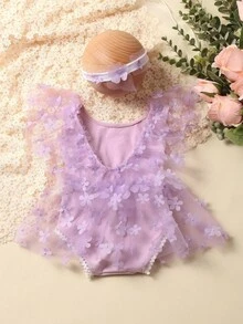 2 pezzi Tutina neonato con fiori e rete, set da fotografia per neonati, accessori per servizi fotografici - Multicolore - Visualizzare 6