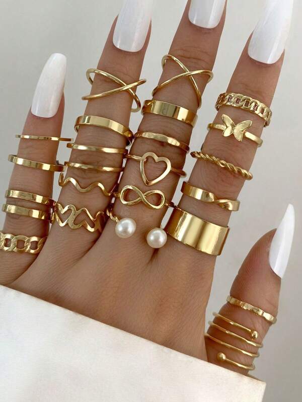22 Stücke/Set maßgeschneiderter herzförmiger Schmetterling Multi-Gelenk-Ring, herzförmiges Design mit offenem Mund Ring, personalisiertes maßgeschneidertes Ringset, vielseitig