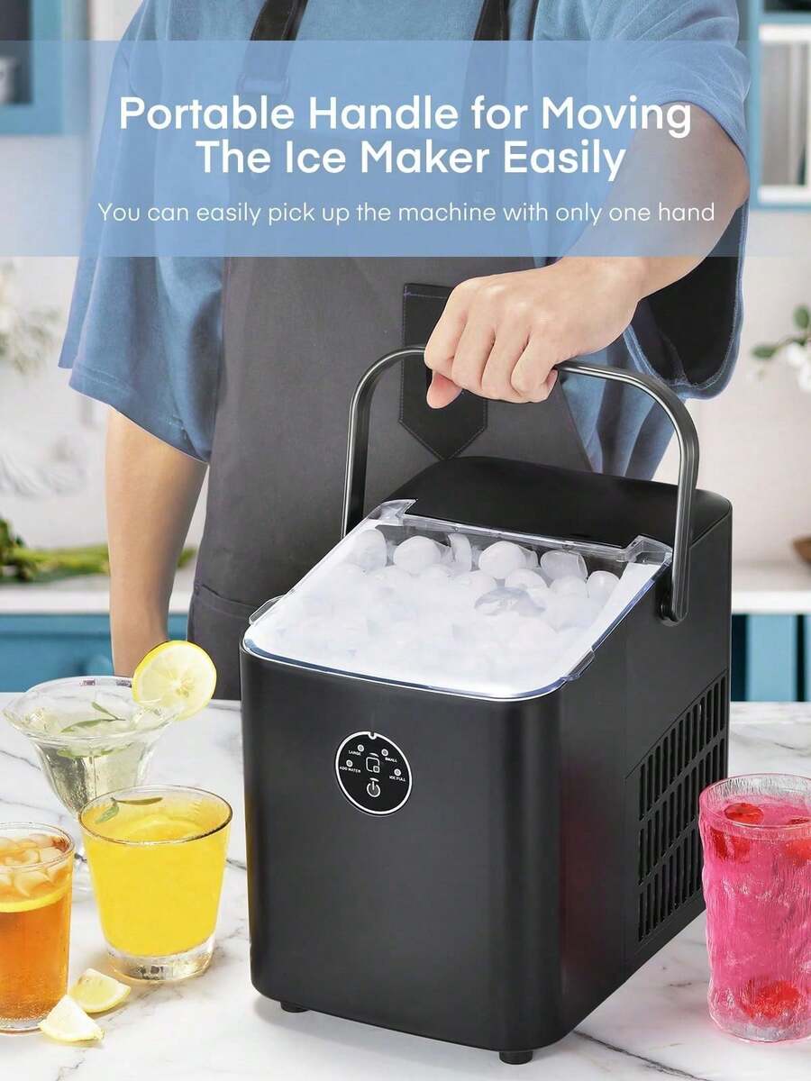 Ice Maker Machine Countertop, 14KG In 24H, Ice Ready In 5 Mins, 2 Bullet Ice Sizes, Self-Cleaning Portable Ice Cube Maker With Handle, Ice Scoop & Basket, Home/Kitchen/Office/Bar