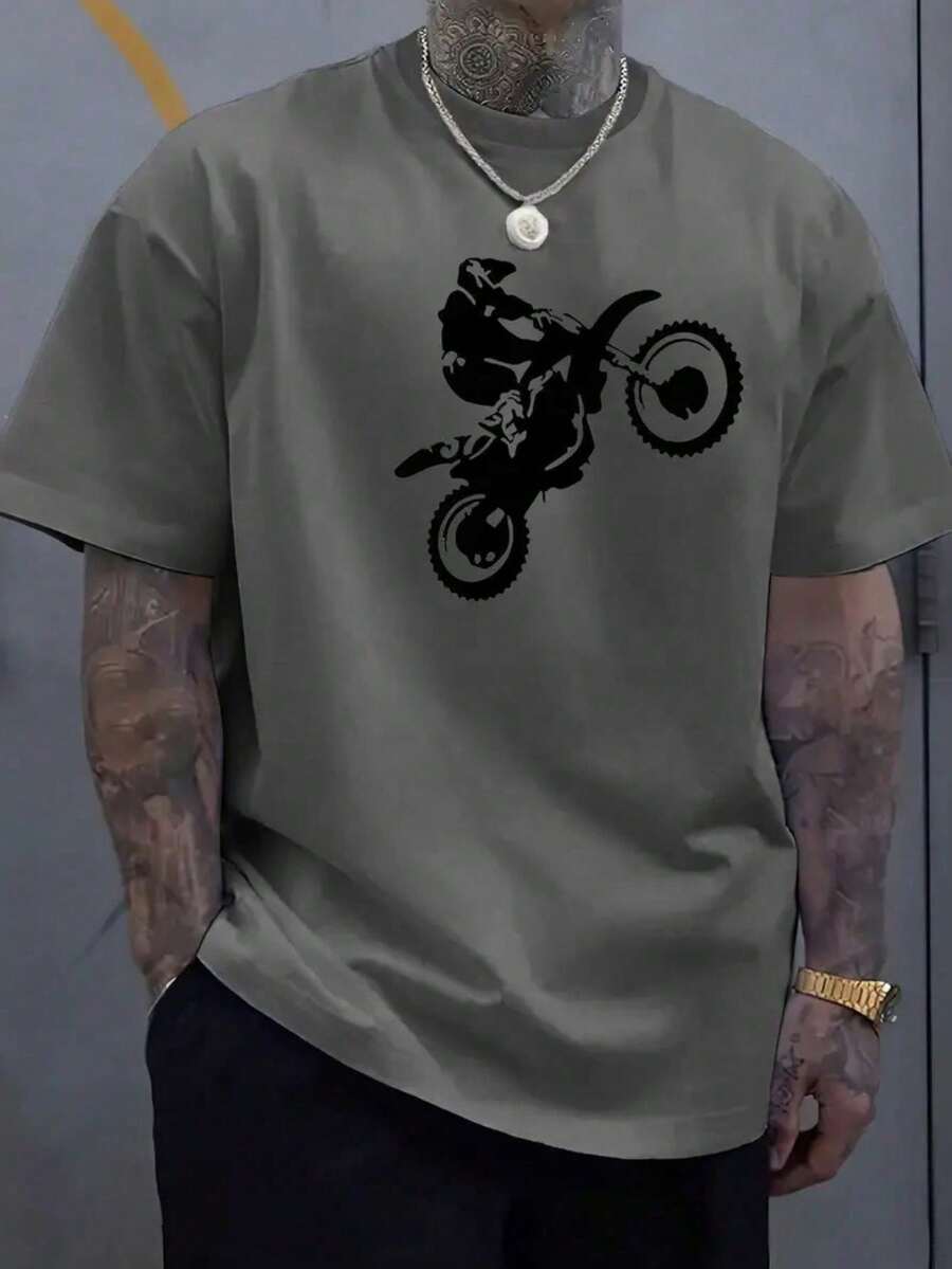 Camiseta Masculina Moto Trilha Streetwear 100% Algodão Estampada Camisa em Malha Premium - Cinza - Visão 1